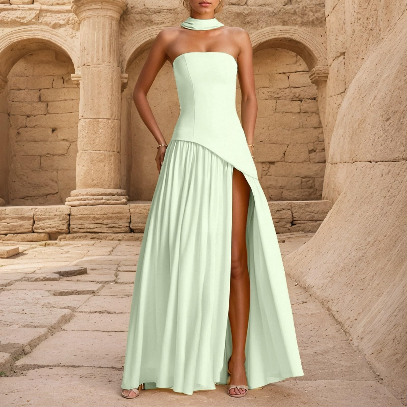 gljltg Women's Casual Strapless Hip-Hugging Long Sleeveless One-Shoulder Dress for Women, Spring, Summer, Suitable for Casual, Daily, Birthday, Dating, Dance, Party, Wedding, Work