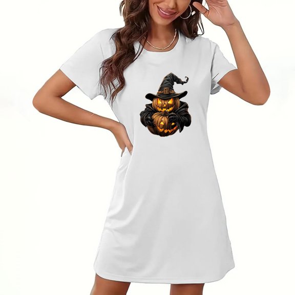 gljltg Women's Large Size Short Nightdress with Chest Print, Round Neck, Short Sleeves for Women, Girls, Moms, Wives, Daughters, Spring, Summer, Winter, Suitable for Sleeping, Casual Wear