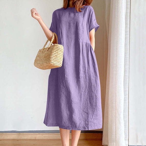 gljltg Women's Loose Cotton Linen Sleeveless Summer Dress for Beach Pool Home Travel Party – Breathable Comfortable Versatile Stylish Design with Strappy Details & Chest Embellishments