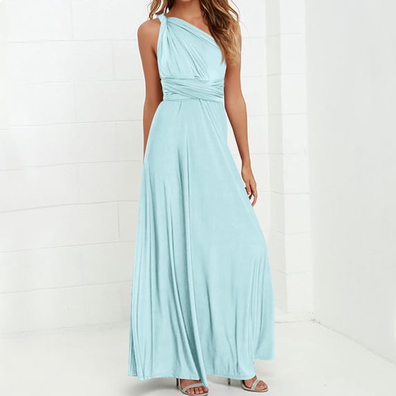 gljltg Women's Solid Color Multi Wearing Multi Rope Backless Sexy Bandage Long Skirt Sleeveless One Shoulder Dress Suitable for Casual, Daily, Birthday, Dating, Dance Performance, Party