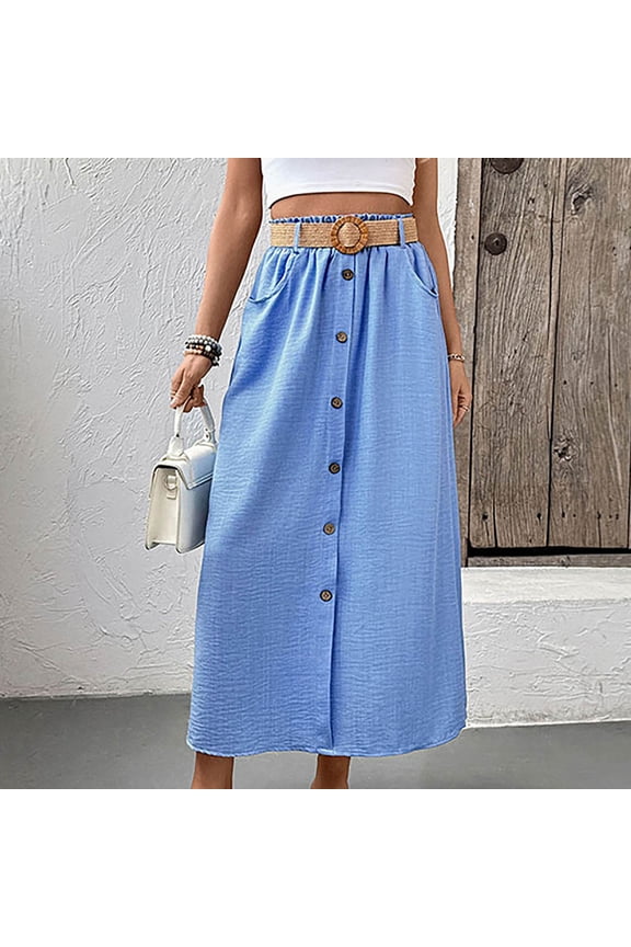Women's Solid Color Pocket Button Belt Half Skirt for Women, Spring Summer Fall Winter, Suitable for Daily Wear, Vacation, Dates, Sports, School, Work, Street Wear