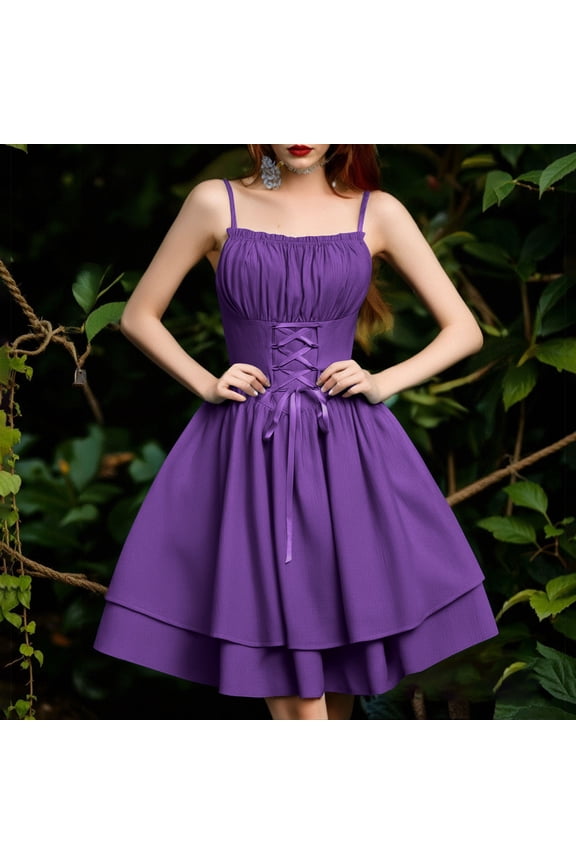 Women's Solid Color Renaissance Strap Gothic Dress for Women, All Season, Suitable for Casual, Party, Daily, Holiday Activities, Comfortable Stylish