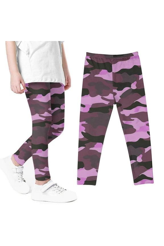 Youth Girls Prints Leggings Girls Camouflage Printed Pants High Waist Stretchy Soft Tights Kids Summer Leggings For School Wearing