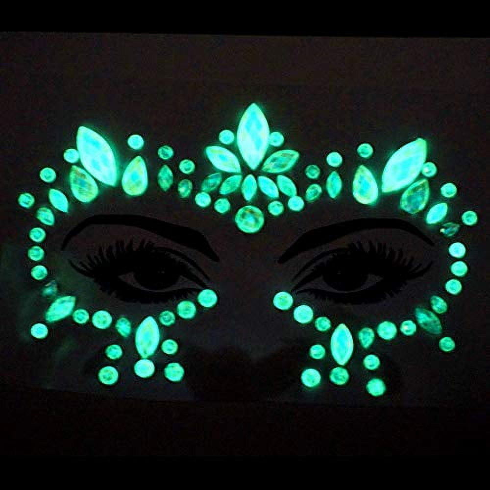 glow in the dark .. face gems stick on .. face jewels festival rave ...