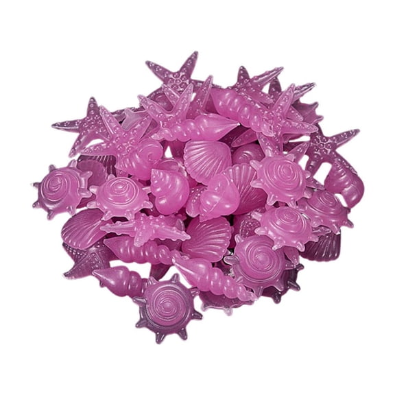 glow in the dark stones for betta small fish tank,Glow in The Dark Aquarium Decor Stones Set of 50, Fluorescent Pebbles for Fish Tank Landscaping, Soft Luminous Shells for Underwater Scene(Purple)