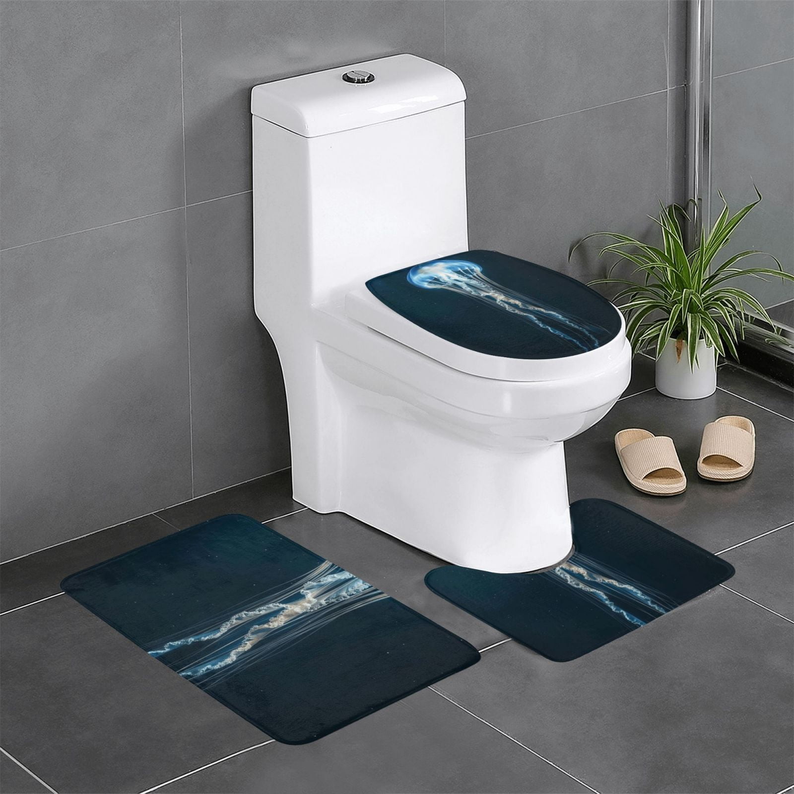 glow in the blue ocean Bathroom Decot Bathroom Rug Sets 3 Piece Toilet