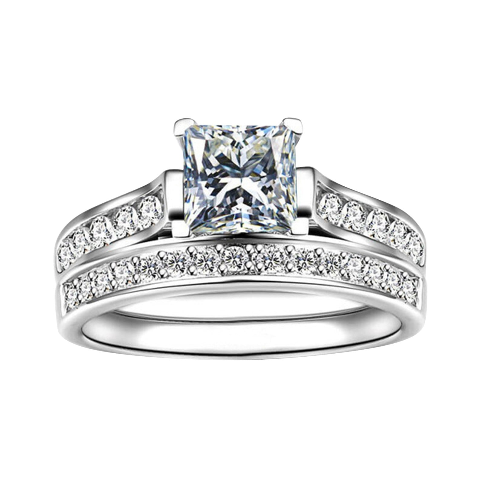 glow rings for women set gold 2pcs white square diamond ring zircon