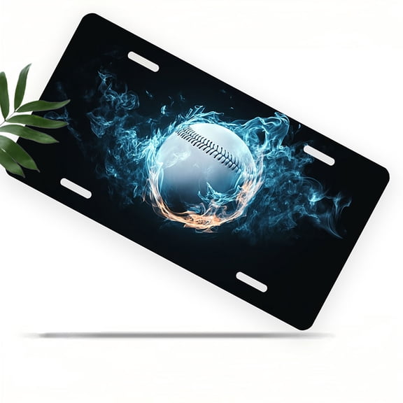 glowing baseball Front License Plate, Metal License Plate, Funny Standard Plates Personalized Novelty Decorative For Men/Women/Boys/Girls Car 6×12 Inch
