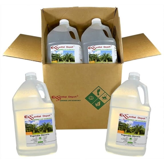 GlyCube - Vegetable Glycerin - Non GMO - RSPO - Sustainable Palm Based - USP - KOSHER - PURE - Pharmaceutical Grade - 4 separate Gallons each Gallon is 10.75 lbs or 172oz net wt - safety sealed HDPE