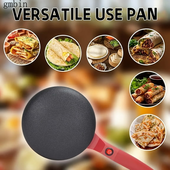 gmbin Non-Stick Round Pancake Maker, Single-Sided Heating Electric Baking Pan for Crepes, Spring Rolls, Burritos, 110-130V US Plug, Under 1000W - Versatile Kitchen Tool