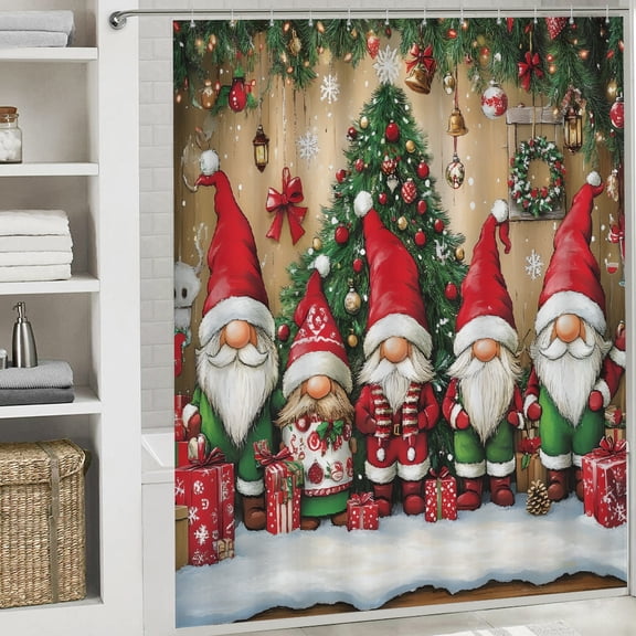 gnomes, Christmas tree, presents printed waterproof shower curtain Bathroom shower curtain  Home Sweet Home Waterproof Fabric Shower Curtain Bathtub Decor with Hooks