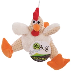 goDog Checkers Fat Rooster Squeaky Plush Dog Toy, Chew Guard Technology - White, Small
