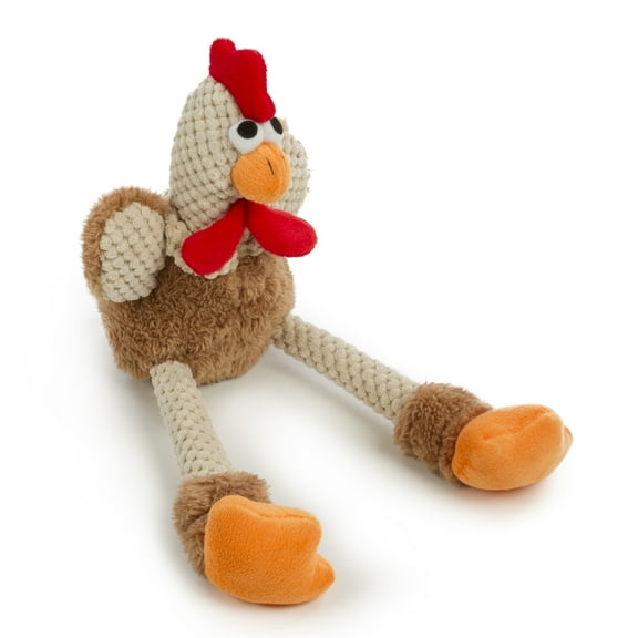 goDog® Checkers™ Skinny Brown Rooster with Chew Guard Technology™ Durable Plush Squeaker Dog Toy, Small, Brown