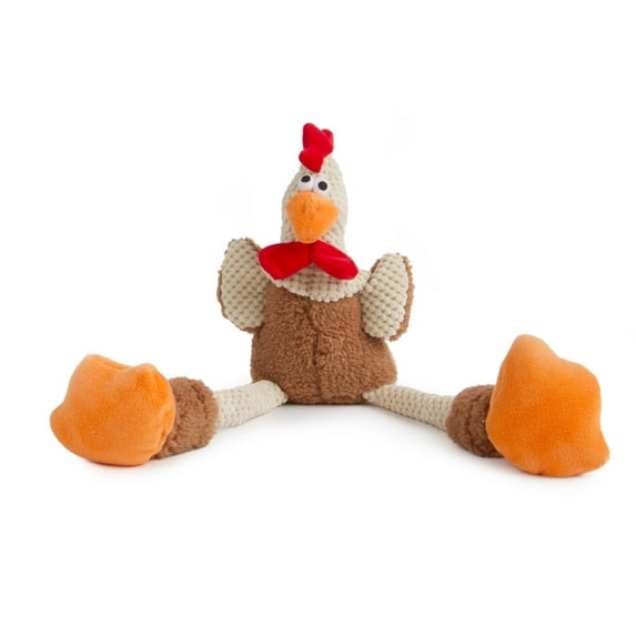 goDog Checkers Skinny Rooster Squeaky Plush Dog Toy, Chew Guard Technology - Brown, Large