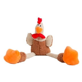 goDog Checkers Skinny Rooster Squeaky Plush Dog Toy, Chew Guard Technology - Brown, Large