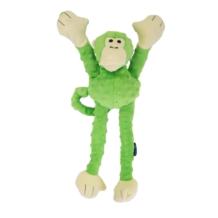 goDog Crazy Tugs Monkeys Squeaky Plush Dog Toy, Chew Guard Technology, Green, Large