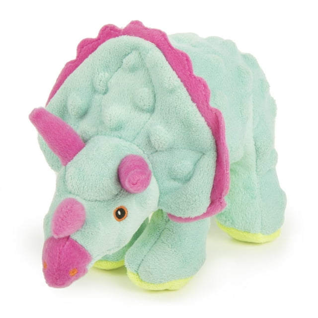 goDog Dinos Frills Plush Squeaker Chew Guard Dog Toy, Small, Teal