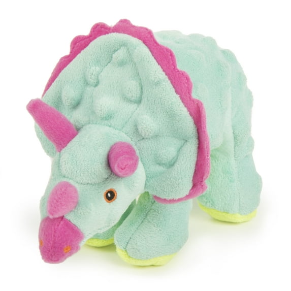 goDog Dinos Frills Plush Squeaker Chew Guard Dog Toy, Small, Teal