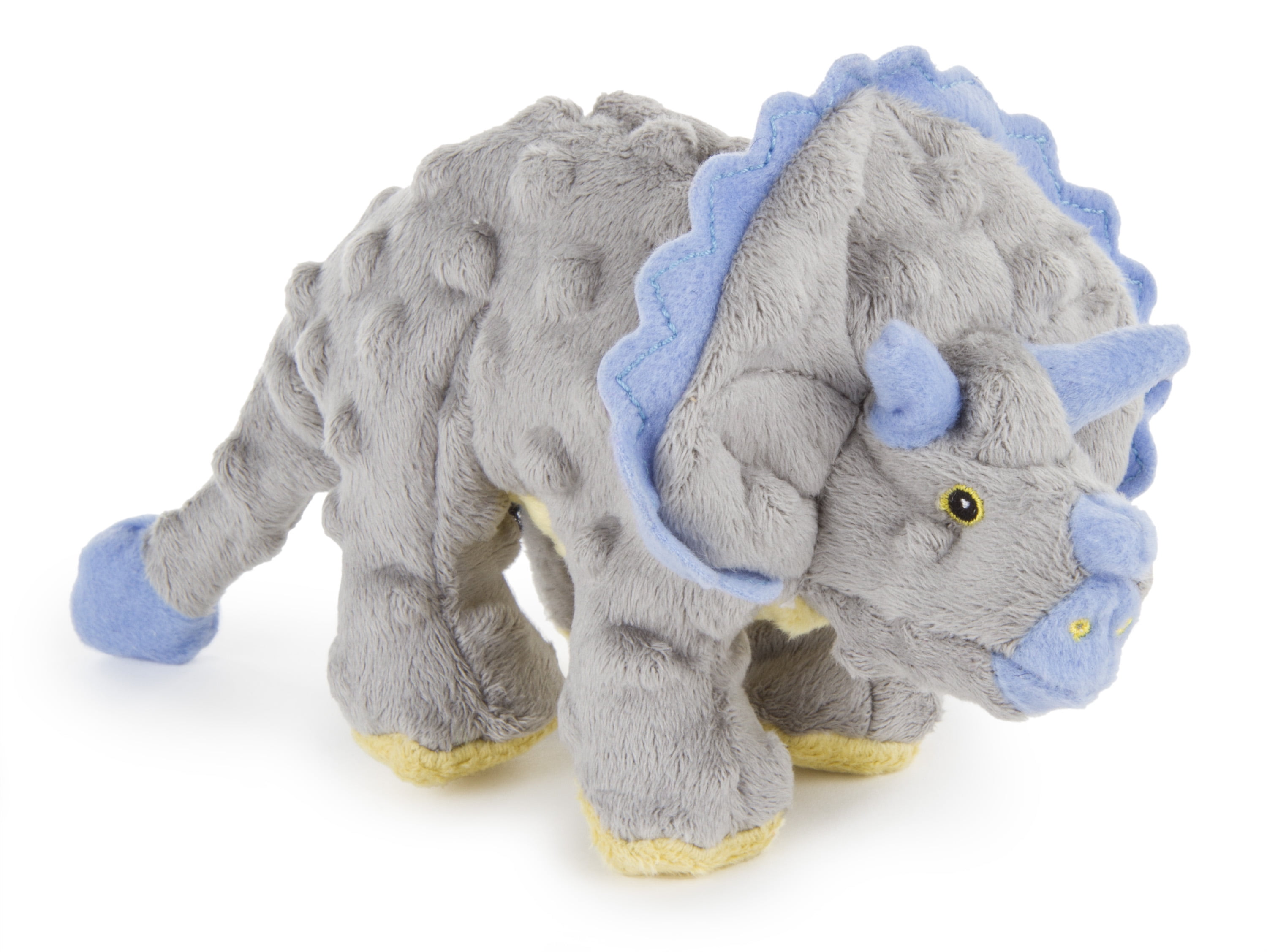 goDog® Dinos™ Frills with Chew Guard Technology™ Durable Plush Squeaker Dog Toy, Small, Gray