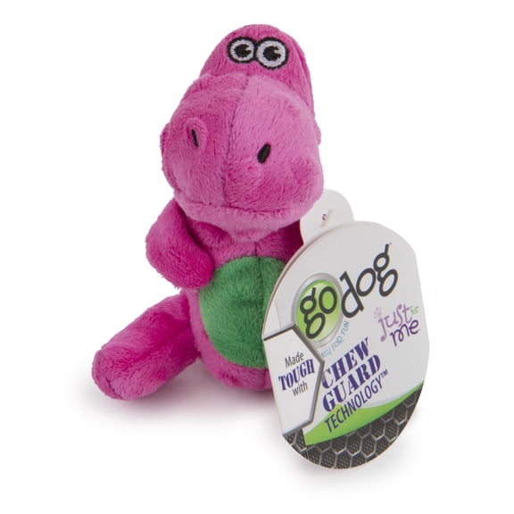 goDog® Dinos™ T-Rex Just for Me™ with Chew Guard Technology™ Durable Plush Squeaker Dog Toy, Pink, Mini
