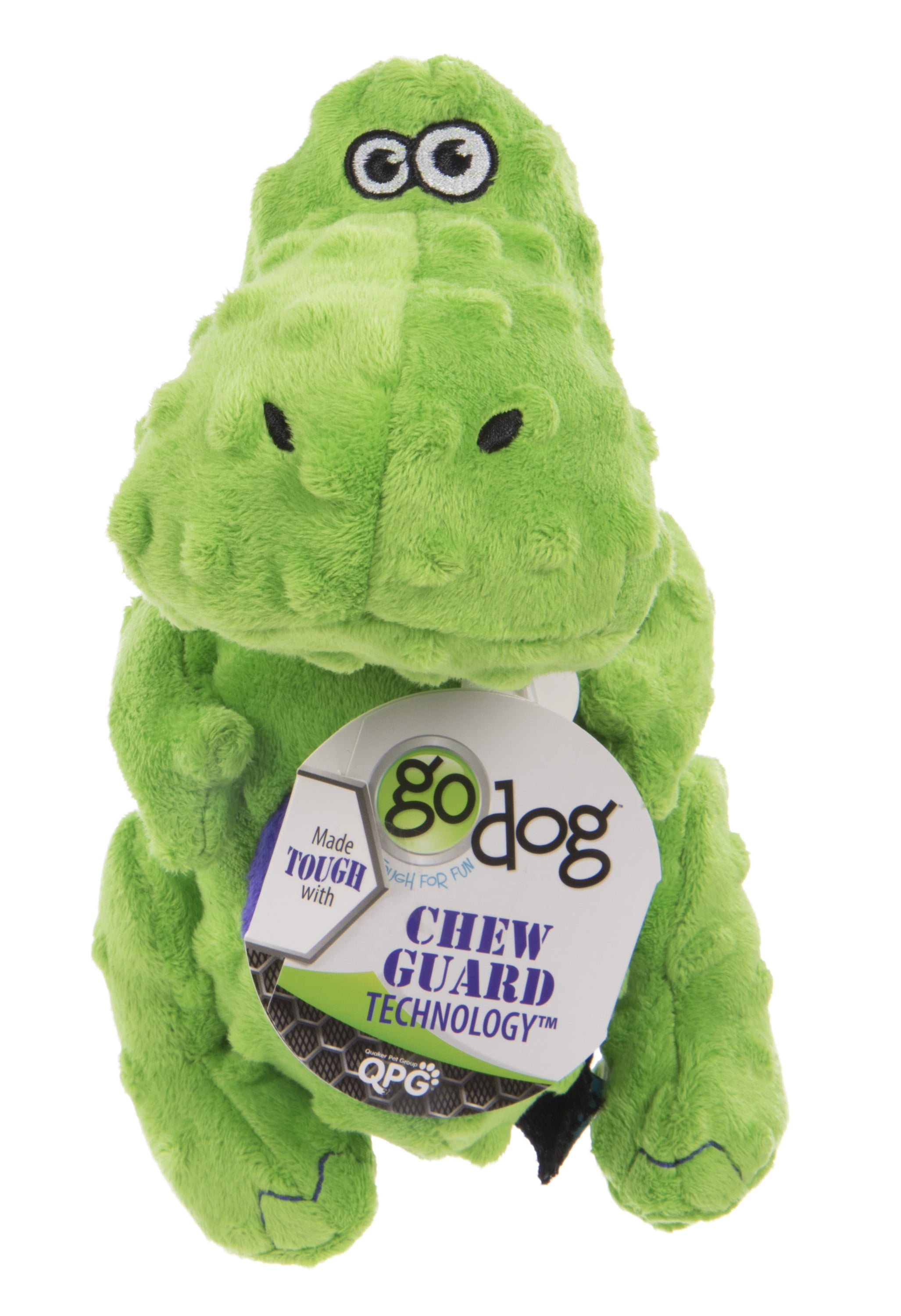 goDog Dinos T-Rex with Chew Guard Technology Durable Plush Squeaker Dog Toy, Large, Green