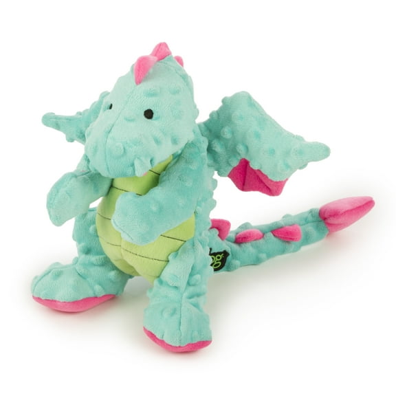 goDog Dragon with Chew Guard Technology Plush Squeaker Dog Toy for Tough Play, Blue Large