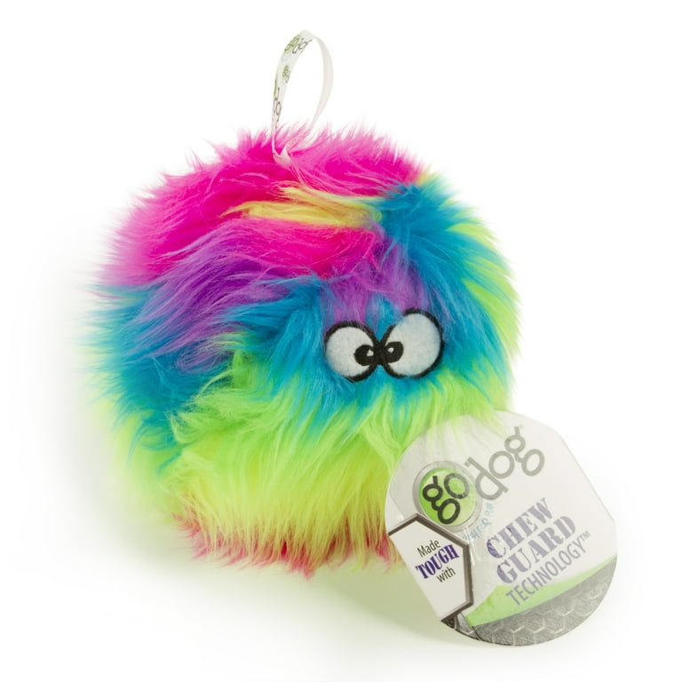 goDog Furballz Plush Ball Dog Toy, Squeaker, Chew Guard Tech