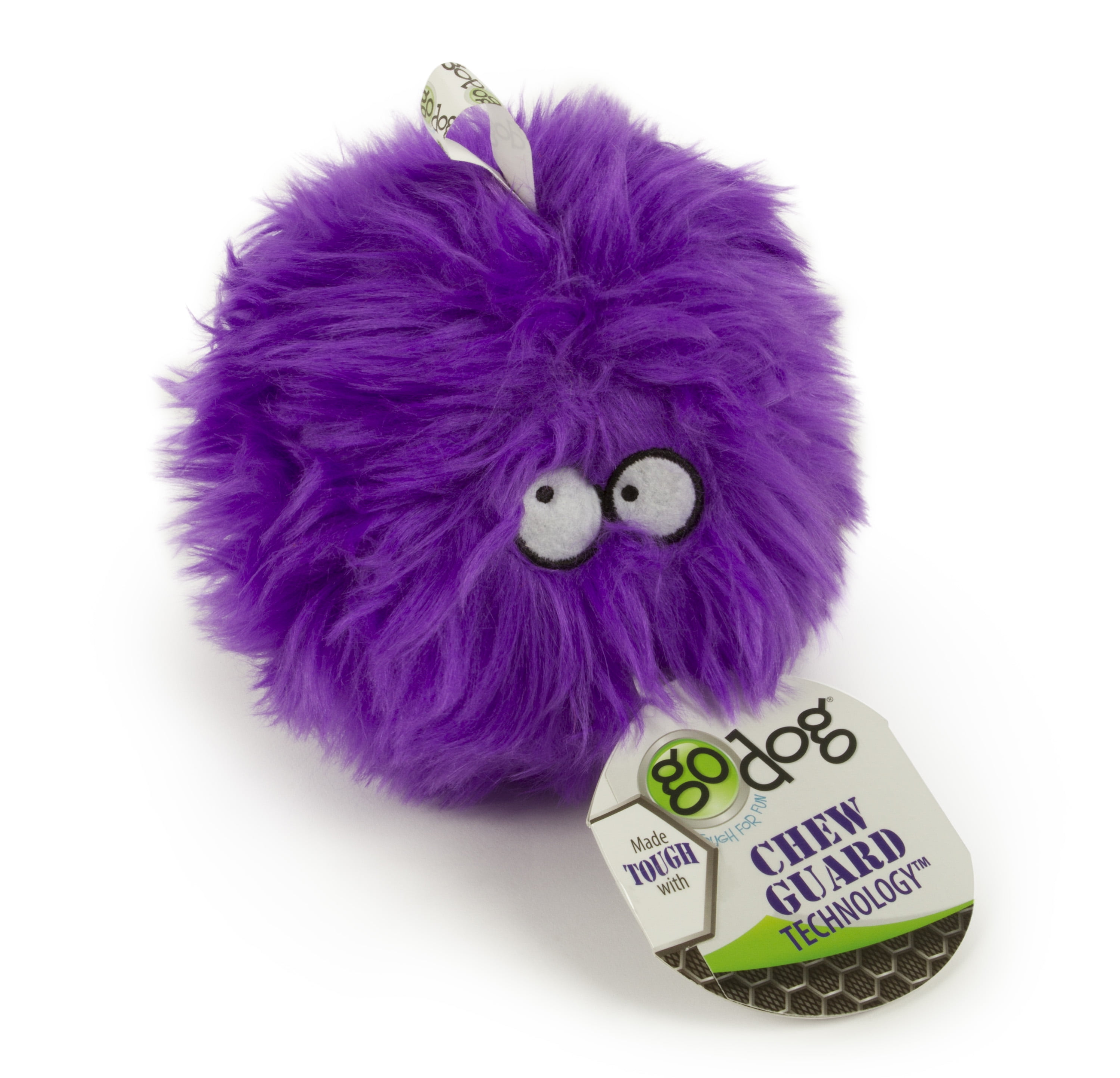 goDog Furballz with Chew Guard Technology Durable Plush Squeaker Dog Toy, Purple, Small