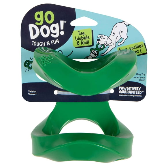 goDog Magic Motion Twisty Tosser Toy for Dogs with Chew Guard Technology for Stronger & Longer Play, Tough & Durable, Built-In Squeaker, Green, Large