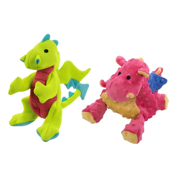 goDog Dragon Plus Toy Bundle for Dogs with Chew Guard Technology for Stronger & Longer Play, Tough & Durable, Built-In Squeaker, Variety Pack, 2-Pieces