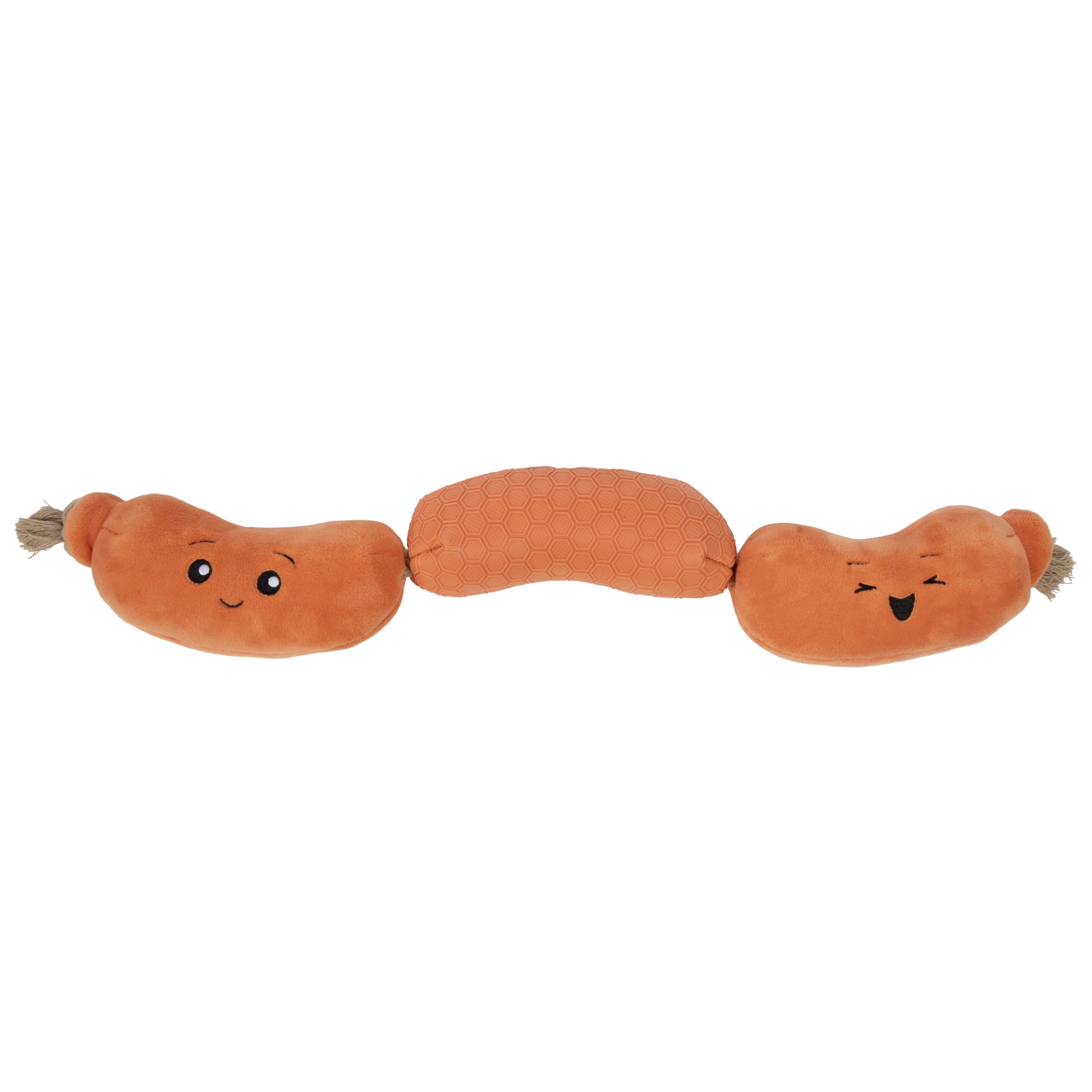 goDog Tough N Texture Hot Links Squeaky Dog Toy, Plush & Rope with Chew Guard Technology, Large