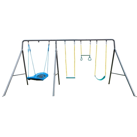 gobaplay Explorer Kids Swing Set, Outdoor Playground w/ Swings & Trapeze