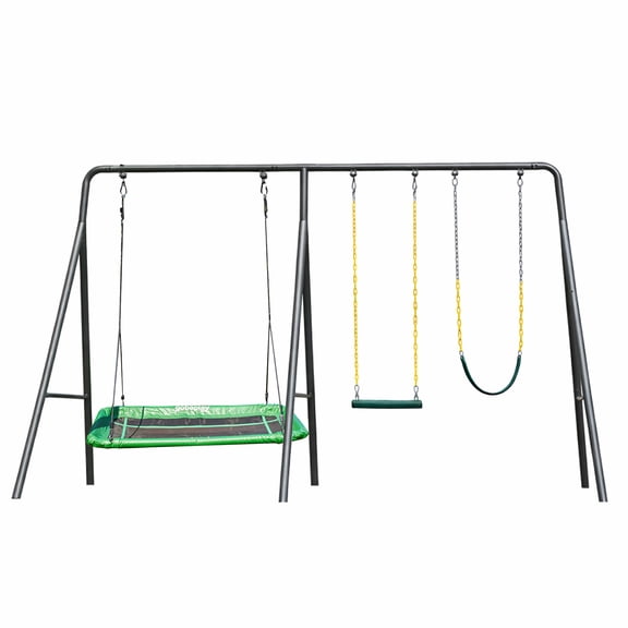 gobaplay Single Swing Playground Set with 6' Frame Extension & Rectangle Tree Swing