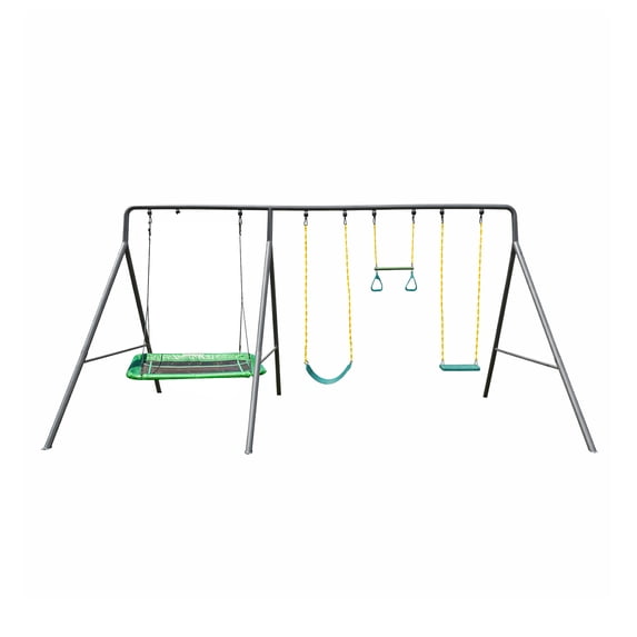 gobaplay Single Swing Playground Set with 8' Frame Extension & Rectangle Tree Swing