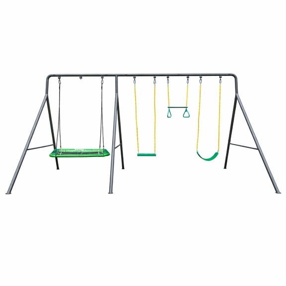 gobaplay Single Swing Playground Set with 8' Frame Extension & Rectangle Tree Swing