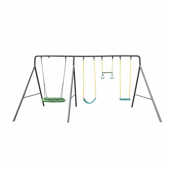 gobaplay Single Swing Playground Set with 8' Frame Extension, Swings, and 40" Round Saucer