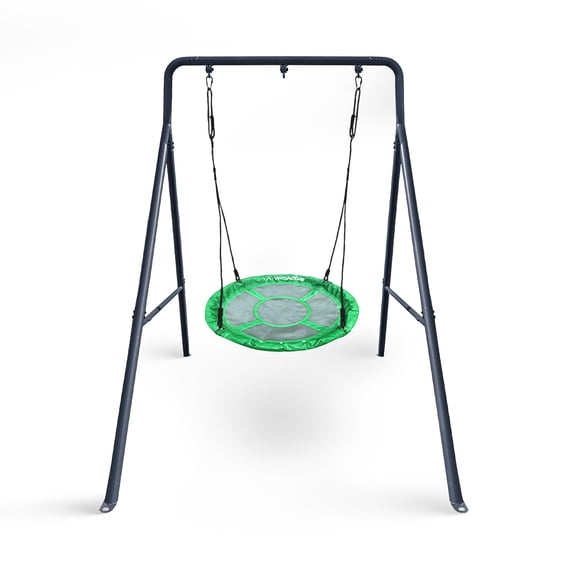 gobaplay Single Swing Set Playground Equipment with FlyMax 40" Round Platform Saucer
