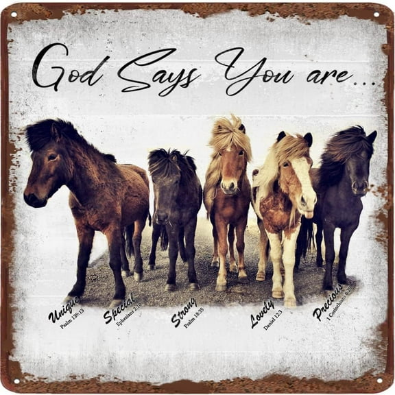 god says you are Horse Vintage Tin Sign - Inspirational Quote Sign - Psalms, Bible Verses, Scripture Wall Decor - Religious Encouragement Gifts - Home Living Room Office Posters 12x12 Inches