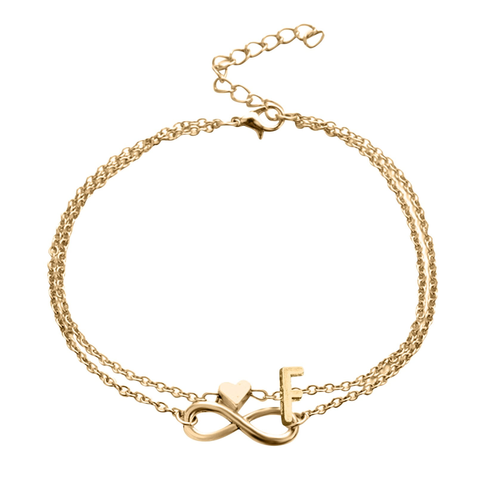 gold Anklets set letter heart initial for women girls Layered Women
