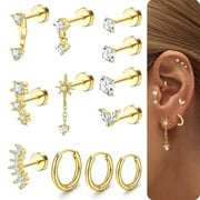BRIANA WILLIAMS 20Gauge Cartilage Earrings for Women Flat Back-Hypoallergenic Surgical Stainless Steel Stud Hoop Cartilage Earring Set Daith Conch Tragus Helix Piercing Jewelry Single