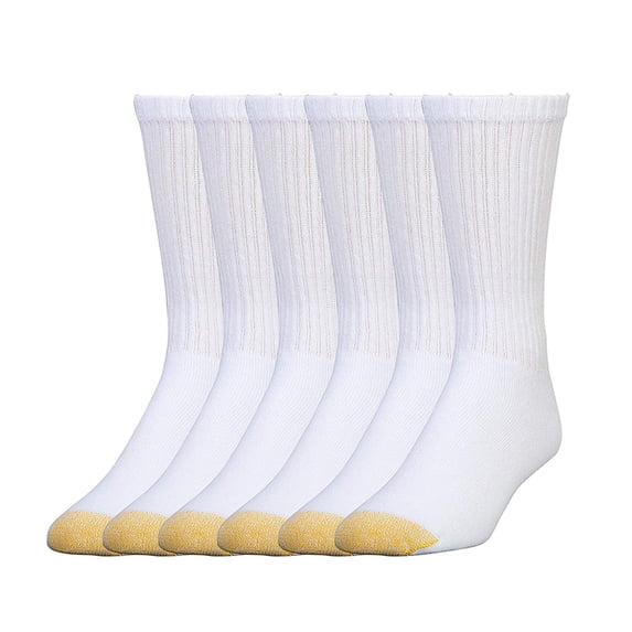 gold toe men's big and tall cotton crew 656s athletic, white (6 pack), shoe size: 12-16 (sock size: 13-15)