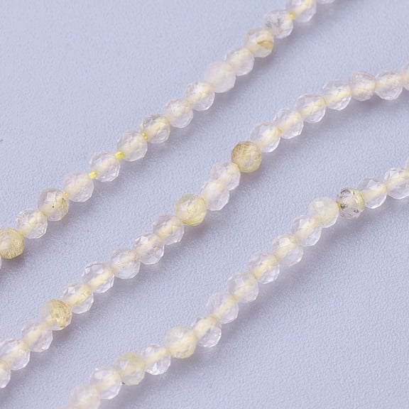 golden Rutilated Quartz Beads Strands Faceted Round Lemon Chiffon 2~2.5mm Hole: 0.5mm about 180~200pcs/strand 14.5~16.1 inch(37~41cm)