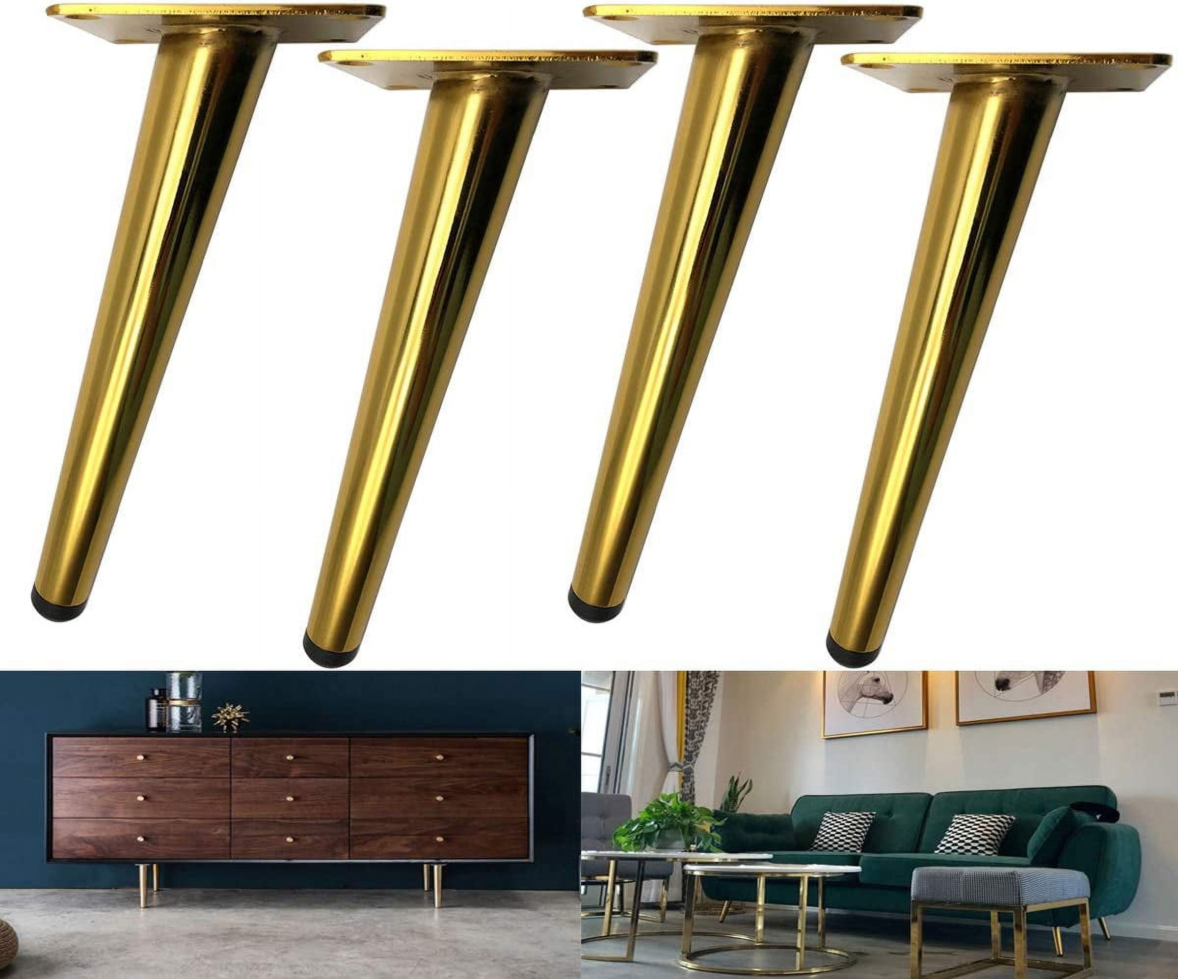 golden sofa legs Round Solid Metal Furniture Legs Sofa Replacement Legs Perfect for Mid Century Modern Great IKEA hack for Sofa Couch Bed Coffee Table golden color 8 Inches Set of 4 Golden Color