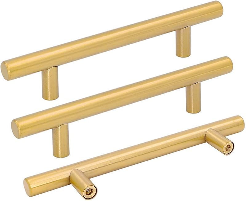 goldenwarm 10 Pack Gold Cabinet Handles Brushed Brass Drawer Pulls Gold Cabinet Pulls 3 inch - Kitchen Door Handles and Knobs Bathroom Bedroom Furniture Knobs Stainless Steel