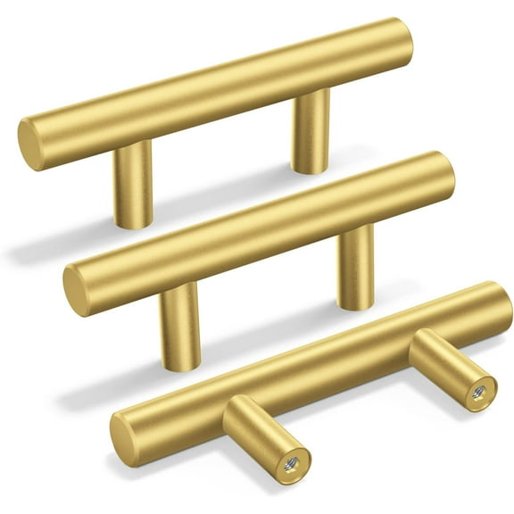 goldenwarm 10 Pack Gold Drawer Pulls Brushed Brass Cabinet Pulls - LS201GD64 Gold Kitchen Hardware Hole Spacing 64mm 2.5in Cabinet Pulls for Dresser Drawers 10 n Hole Centers