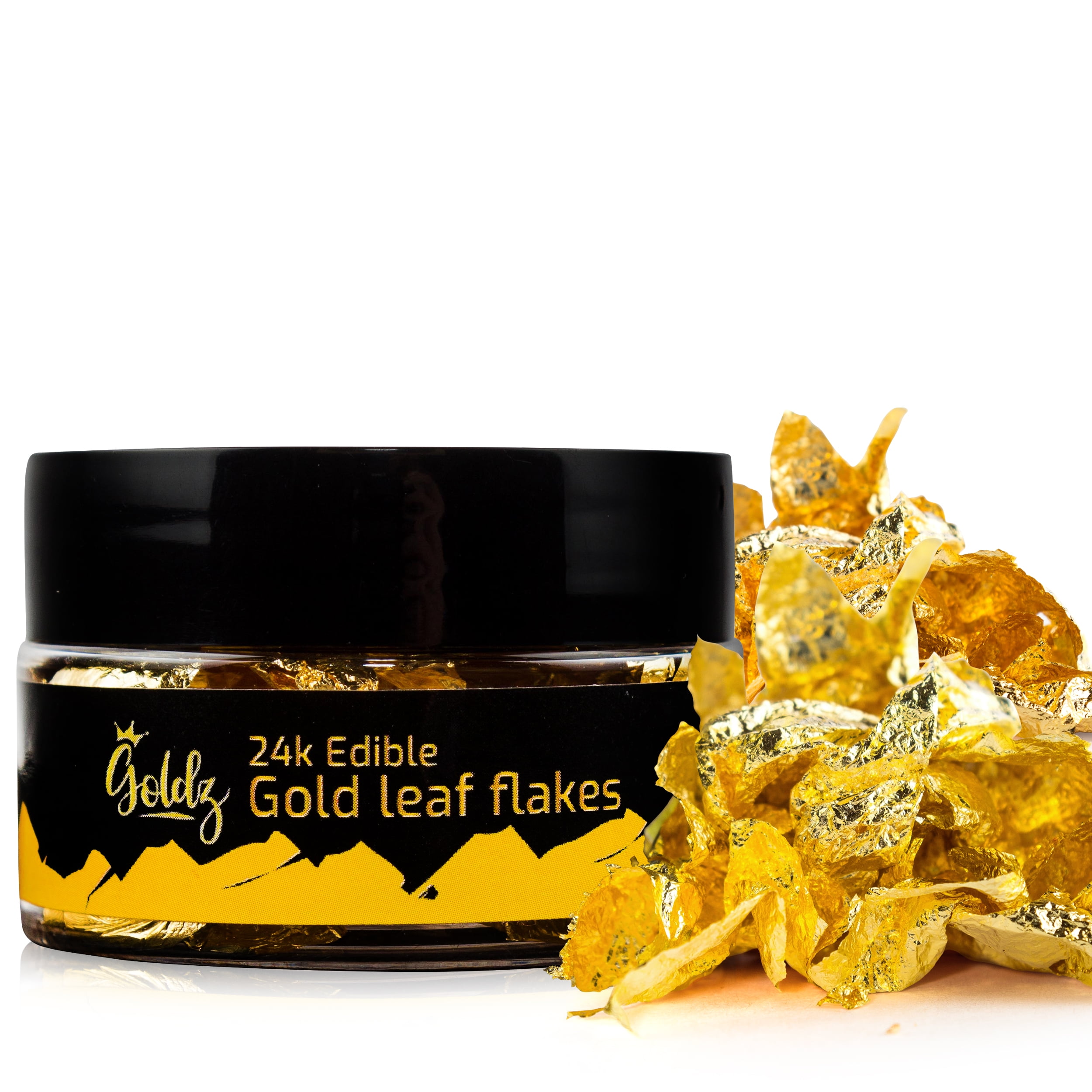 goldz: 24 Karat Edible Gold Leaf- Gold Foil Flakes for Cake Decorations, Glitter for Drinks and Cocktails, Chocolate Making and More 30ml