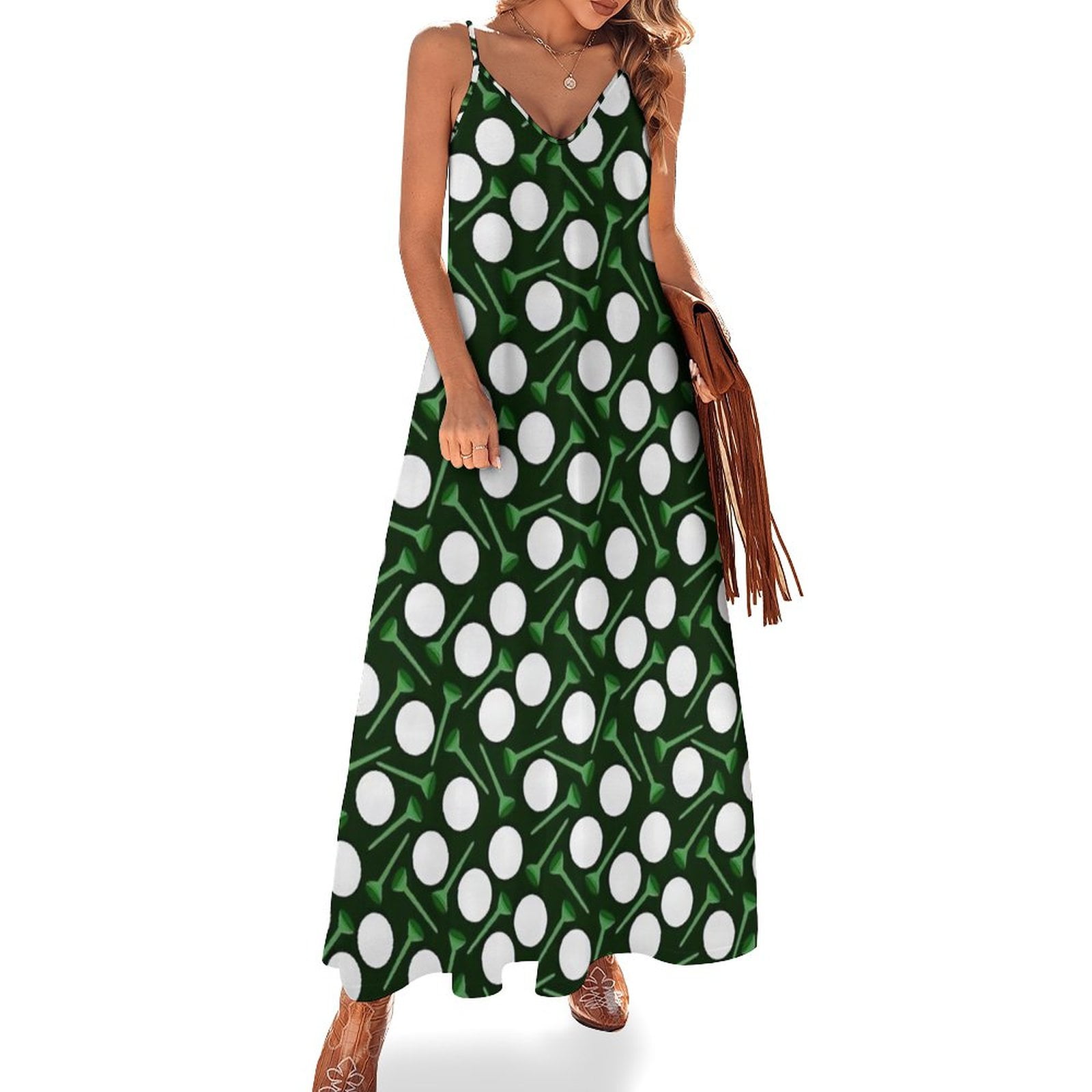 golf balls and tees in green Sleeveless Dress women party dresses chic