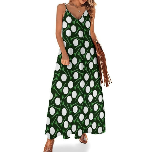golf balls and tees in green Sleeveless Dress women party dresses chic