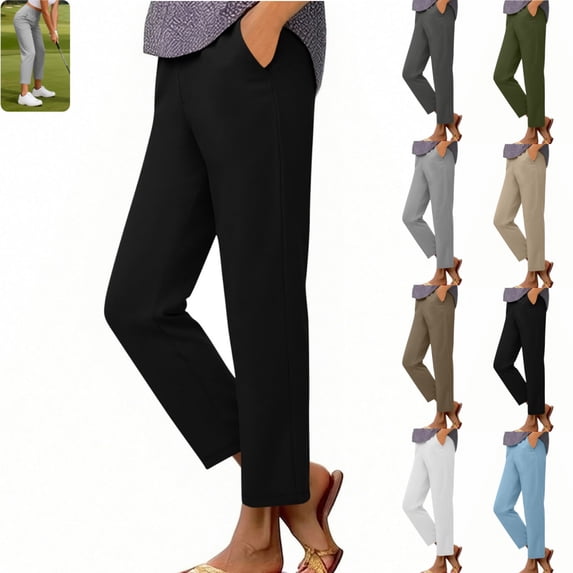 golf pants women Casual Comfortable Petite High Waisted Slacks Breathable Straight Leg Work Pants for Work Airport Black S