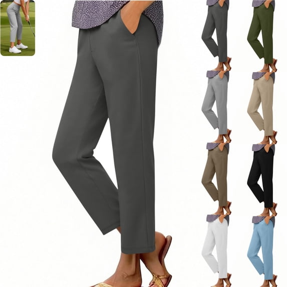 golf pants women Casual Comfortable Petite High Waisted Slacks Breathable Straight Leg Work Pants for Work Airport Dark Gray M